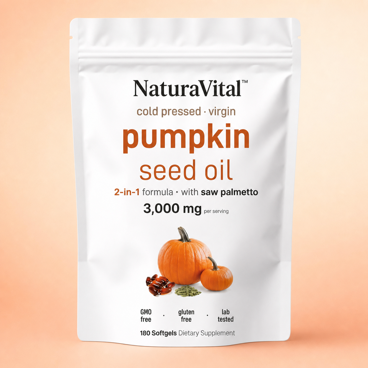 Natura Vital Pumpkin Seed Oil and Saw Palmetto, 180 softgels